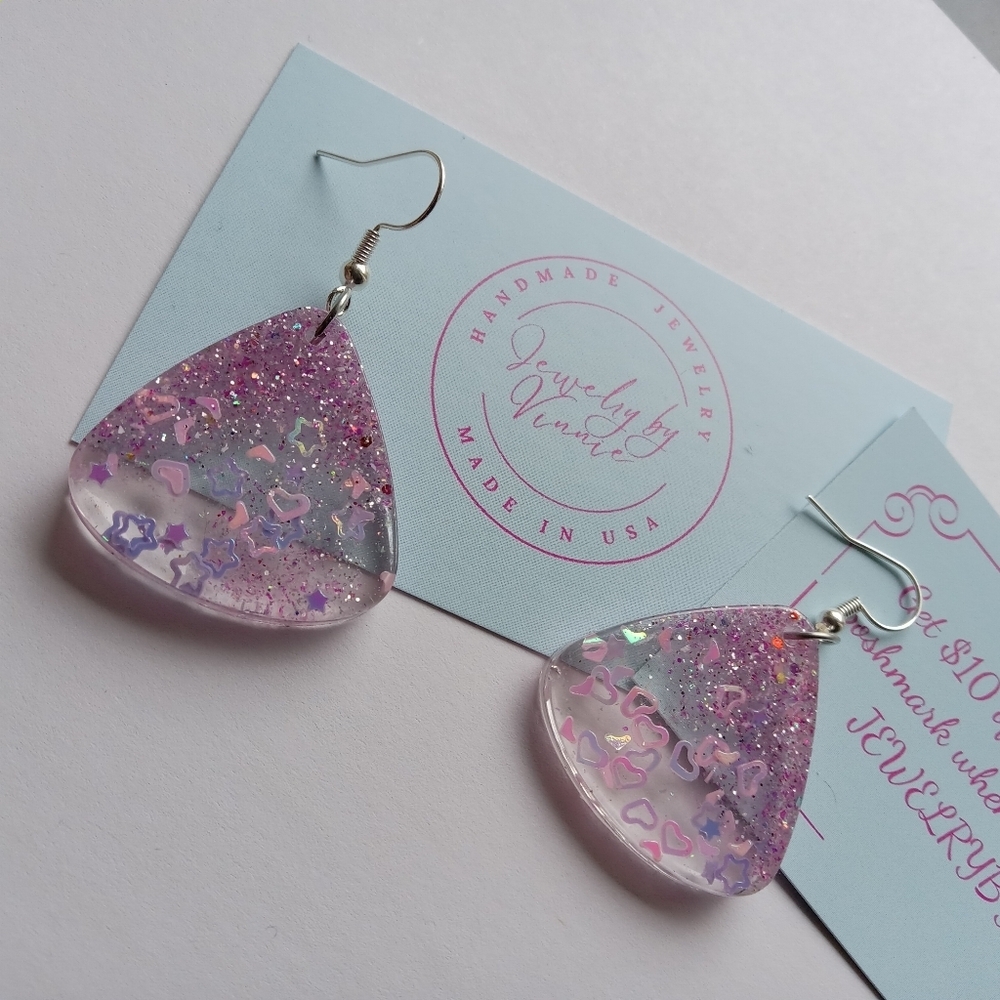 Hand Crafted Resin Earrings Part Of The "Purple Paridise" Collection